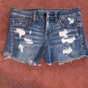 Distressed jean shorts